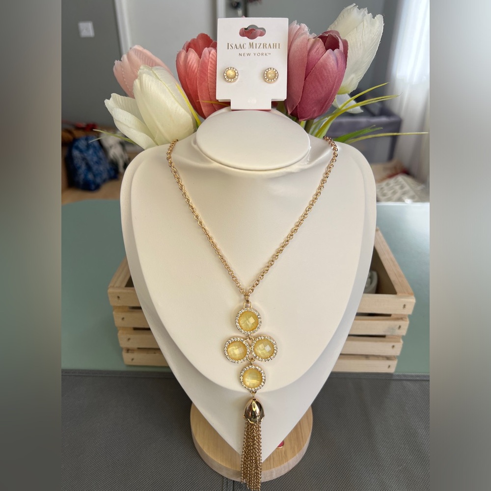 Isaac Mizrahi Gold/Yellow Crystal Earring Necklace Set